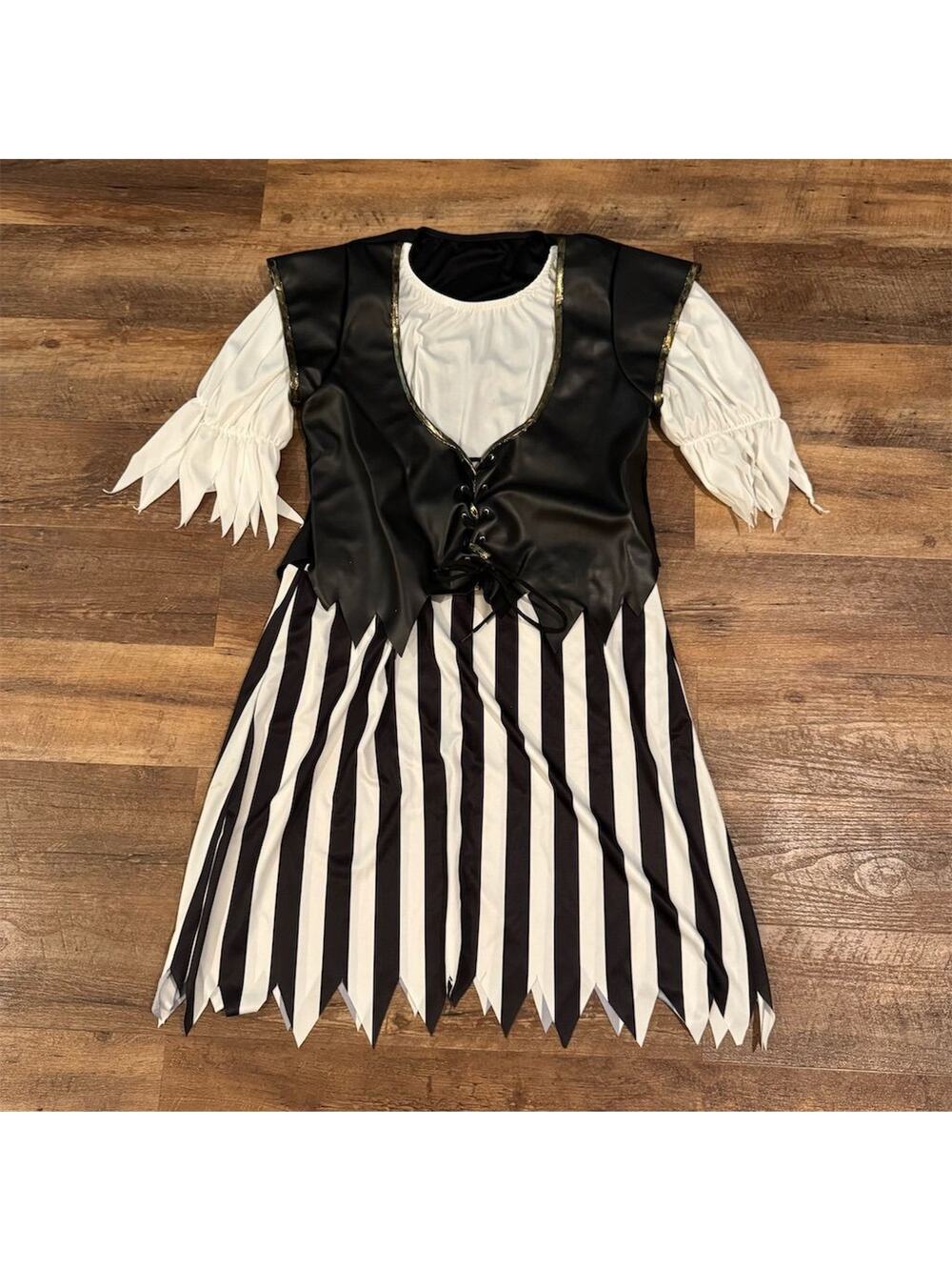Rubies Pirate Costume Black Dress Faux Leather Lace Up Vest Gasparilla READ